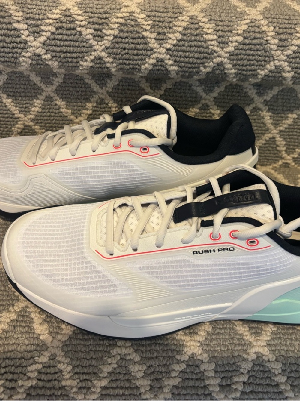 NWOT Wilson Men's Rush Pro 5 Tennis Shoes in White, Mint & Navy - Picture 4 of 7